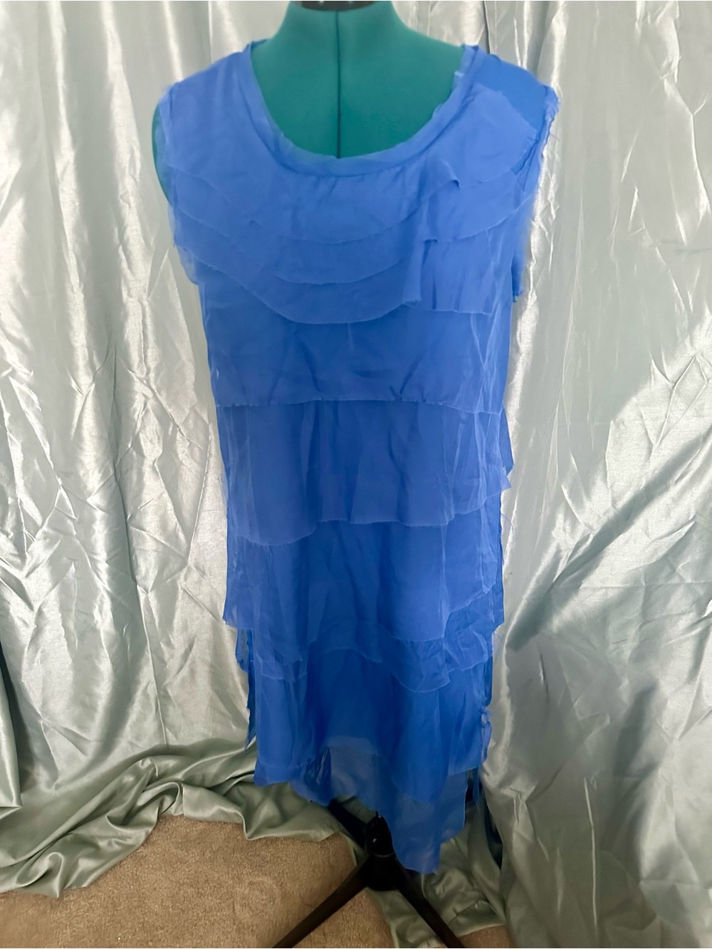 Blue Tiered Sleeveless Chiffon Dress XL